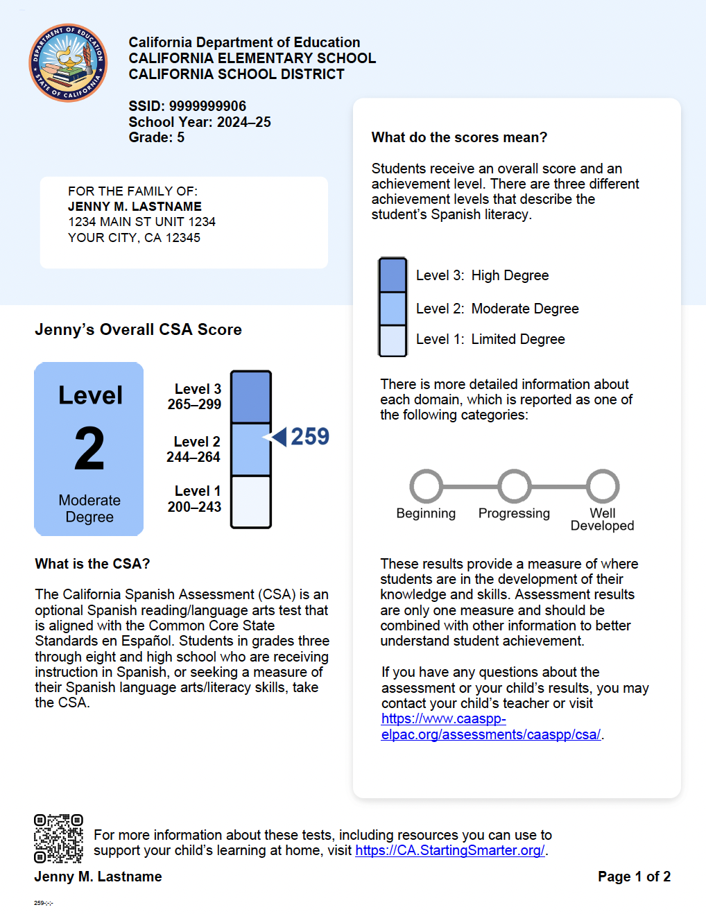 First page of 2024-25 CSA combined sample SSR
